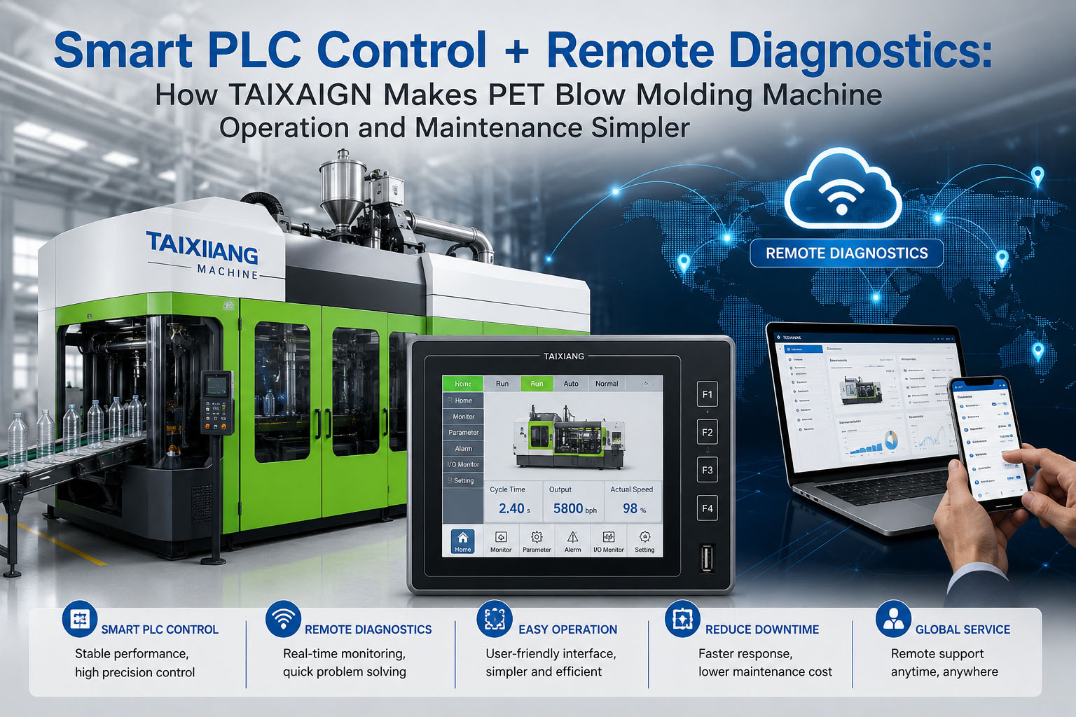 Smart PLC Control + Remote Diagnostics: How TAIXAIGN Makes PET Blow Molding Machine Operation and Maintenance Simpler